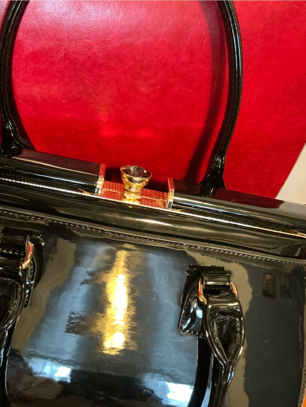 Classic Black Patent Satchel Handbag - Picture 2 of 7